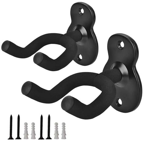 JurciCat Set di 2 pezzi chitarra da muro - Supporto per chitarra elettrica, ukulele e acustica - Adatto a tutti i tipi di palette - Nero