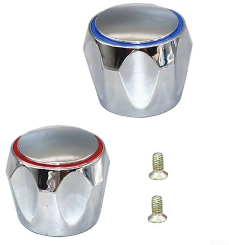 Faucet Handles with Fixing Screws A Pair of Hot & Cold Faucet Replacements Tap Top Heads Chrome Plated Faucet Handle Knobs Tap Replacement Parts for Kitchen Bathroom Basin Sink Handle