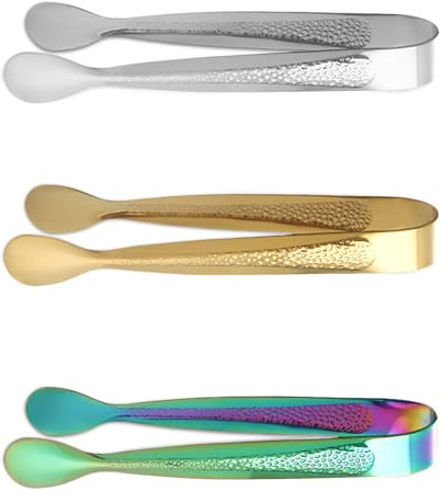 MEGAVOW 3 Stück Eiszange, Zuckerzange für Pick-Mix, Edelstahl, Küche, Vorspeisen, Servierzange für Hochzeit, Party, Kaffee, Bar, Eiskübel, Familie, Restaurant, Zubehör, Hammermuster