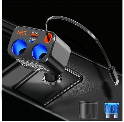 PD36W Zigarettenanzünder Verteiler Kfz Adapter: 180W 12V USB C Auto Ladegerät 2 Mehrfach Steckdose Netzteil DC 12 V Stecker Splitter mit Schalter 3 USB Anschlüsse für iPhone Handy GPS DashCam Navi