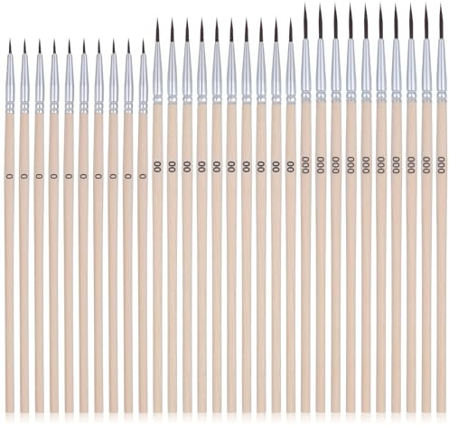 30 PCS Fine Paint Brushes for Acrylic Painting Micro Paint Brushes Fine Detail Paint Brush Set with #0#00#000 Precision Miniature Detailing Paintbrushes for Miniature 40k Model Crafts Watercolor(Wood)