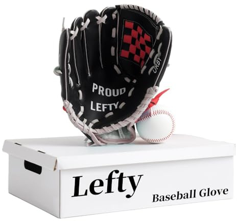 Urby Guante de béisbol para zurdos, guante de pelota T para zurdos, solo para lanzar a mano izquierda, guantes de béisbol juveniles y T-Ball. Negro y rojo. 11.5 pulgadas. Edad 7-11 años