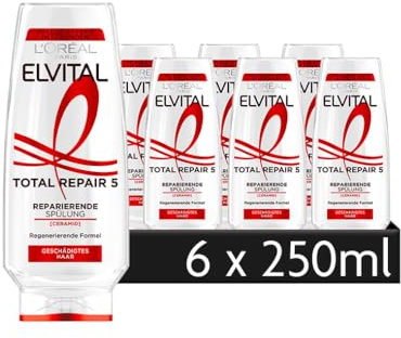 L'Oréal Paris Elvital Reparatur-Spülung gegen 5 Probleme geschädigter Haare, Mit Calendula-Extrakt, Total Repair 5, 6 x 250 ml