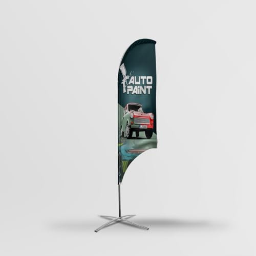 Oriflamme Plume Auto Paint : Attirez l'Attention sur Votre Garage,taille XL (90 * 440 cm), 3666905026551 (Pied base 8 kg)