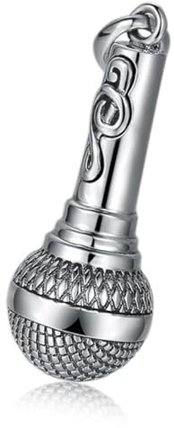 EUZLKDXU S925 Sterling Silver Microphone Necklace Pendant, Men And Women Personalised Music Vintage Pendant Necklace,Silver,Single Pendant