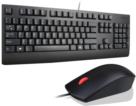 Lenovo Traditional Wired USB UK QWERTY Keyboard & Mouse Combo (00XH726 & 00PH133) – Full-size, Numeric Keypad, Adjustable Height, Optical Sensor, 1600 DPI, Ambidextrous, Black (New)(Renewed)