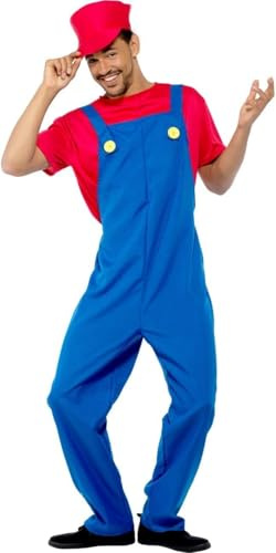 Pianocean Super Costume Brothers Cosplay Costume for Adults, Plumber Costume Set, Fancy Dress Costume Men with Bodysuit Hat Moustache, Carnival Costume Men Women, Adult Costume for Halloween