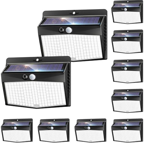 nipify Solarlampen für Außen mit Bewegungsmelder, 10 Stück 3 Modi Solarleuchten Lampe Outdoor, 168 LED Superhelle Sicherheitswandleuchte IP65 Wasserdichte für Garten Garage Hof Wand