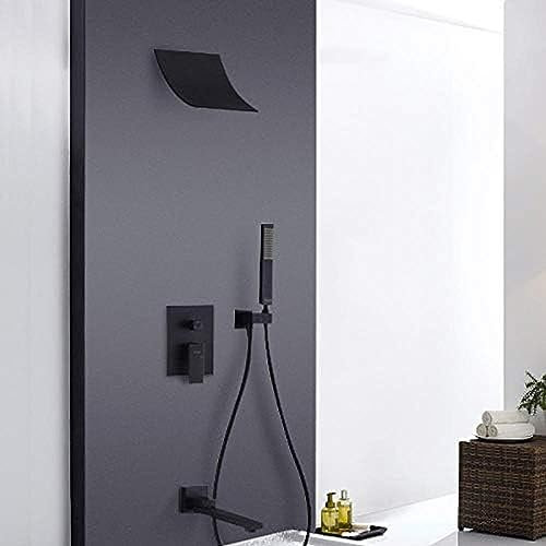 JPXXFM Rubinetto per Doccia da Bagno Set Nero Soffione a Cascata con Miscelatore termostatico a 3 Vie, Doccia