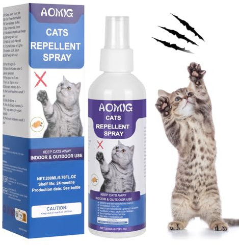 Aomig Katzenabwehrspray Anti Katzen Spray Knabberstopp Innen AuBen Katzenabwehr für Sofa Tür Möbel Natürliches Katzen Fernhaltespray Sofort Wirksames katzenspray Antikratzspray Katz Abwehrspray(200ml)