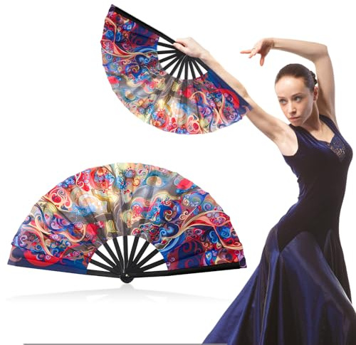 Handfächer, Handfächer Rave, Faltbare Fächer, Bambus Fächer, für Männer und Frauen, für Rave,Hanfu, Cheongsam, Leistung, Tanz, Festival, Ereignis, Party (D)