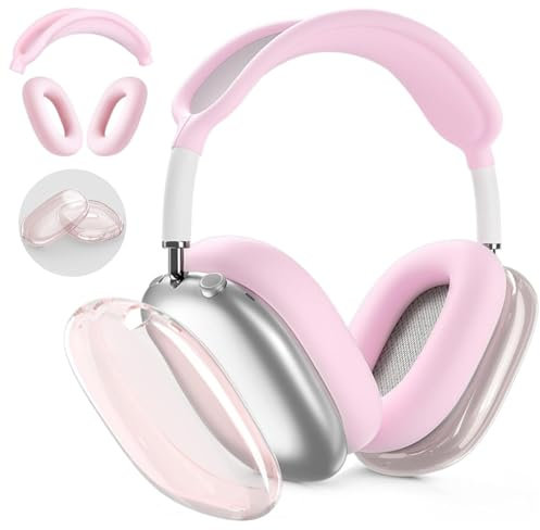 Kompatibel mit Apple Airpods Max Case, Kompatibel mit Airpods Max Hülle Clear Anti-Scratch Silikon Ohrpolster Schutz Abdeckungen TPU Schutzhülle Hülle Cover Case Anti-Dust Headband Cover (Rosa)