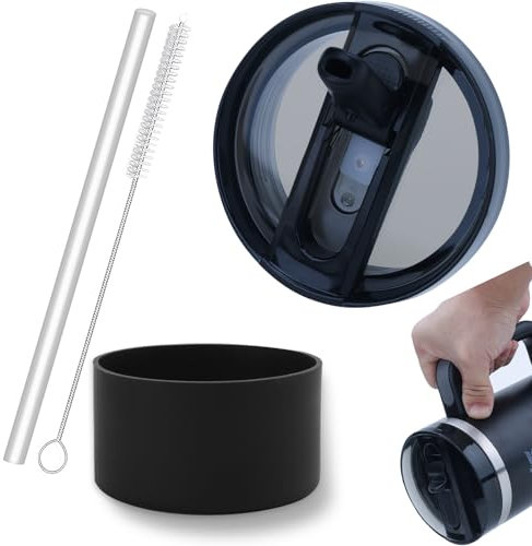 TUIORAN Zubehörset für Stanley Cup, 2025 Neueste 1 Ersatzdeckel + 1 Bodenschutz für Stanley 40oz Becher 1,18L Cup Zubehör mit 1 Trinkhalmen und 1 Strohhalm Bürste (Schwarz)