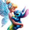 x4 Tinkerbell & Stitch Hugging Fairy Vinyl Stickers Non Transparent Elegant Fairies Art Decals 1@ 20cm for Toilet/Laptop and 3@ 7cm for Phone case, Cups etc Cover Marks (Tink & Stitch)