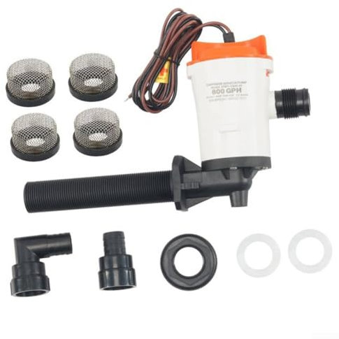 Pompe aérateur submersible 800 GPH pour vivier avec alimentation 12 V CC pour usage marin (1 filtre)