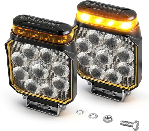 BraveWAY Phare De Travail Led 12/24V 4 Pouces 30 W 6000LM Avec Fonction D'Avertissement, Lumière Diffuse + Lampe D'Avertissement, Pour Engins De Chantier, Camions, Pelleteuses, Tracteurs