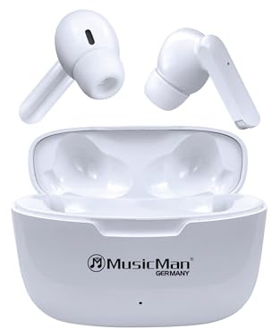 MusicMan Bluetooth In-Ear Kopfhörer mit Ladebox – TWS Earbuds mit Mikrofon, Touch-Steuerung, USB-C, 16h Laufzeit, 300h Standby, Weiß – True Wireless BT-X63