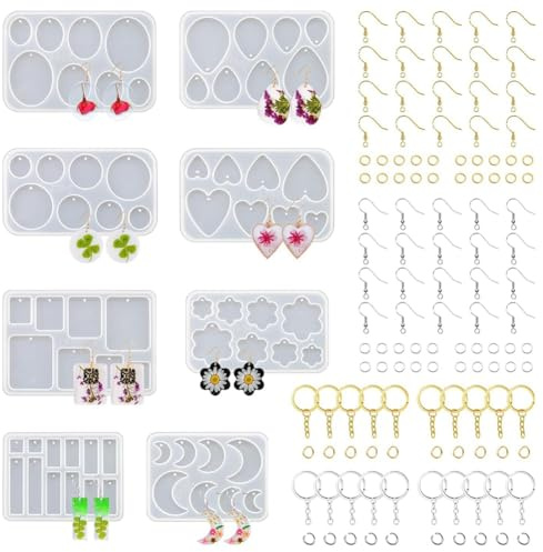 Dytabepl 128 Set Harzformen Schmuck, Epoxidharz Schmuckherstellung Kit mit Ohrhaken und Biegeringe, Epoxidharz Formen, Ohrringformen Schmuck Gießform für Harz Schmuck Anhänger Halskette