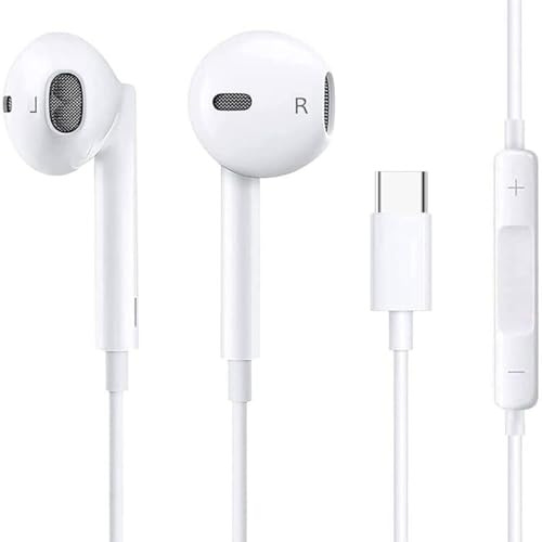 Cuffie USB C per iPhone 17/16/16e/15 Pro Max/Plus, iPad Pro, auricolari in-ear con cavo di tipo C, microfono, controllo del volume per Samsung S23 S22 S21 S20 A53 A54 A34 Google Pixel