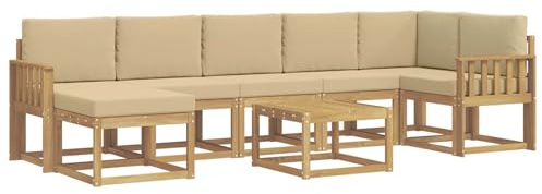 vidaXL Outdoor-Sofagarnitur mit Kissen 8 pcs Weiß und Beige Polyester, Modernes Garten-Sofa-Set, Flexible Sitzgelegenheiten, Akazienholz, Lounge für Poolbereich, schnell zusammengebaut