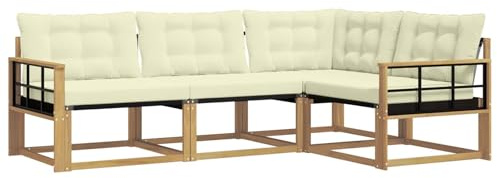 vidaXL Outdoor-Sofagarnitur mit Kissen 4 pcs Weiß und Creme, Garten Loungeset, modernes Outdoor Sofa, langlebige Möbel, stylische Terassen-Sitzgelegenheiten, ideal zum Entspannen