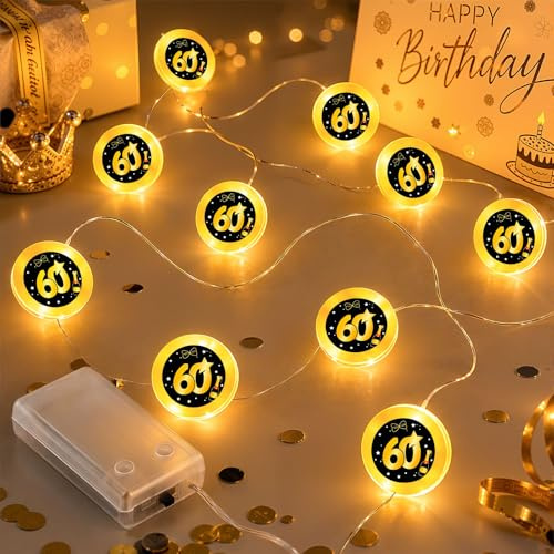 Anruzon 60. Geburtstag Deko - 1.2M 10 LED Lichterkette Batteriebetrieben | 60. Geburtstagsgeschenk für Frauen und Männer, Geburtstag Party Schlafzimmer Beleuchtung Deko