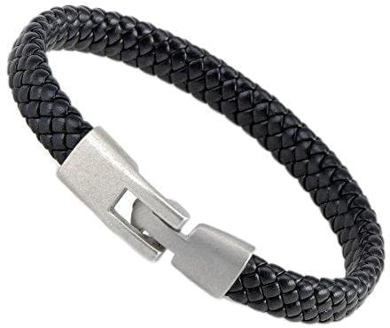 Gemini Armband (schwarz), hochwertiges Leder, Hakenverschluss polierter Edelstahl, maskulines Design für Boys, Girls, Herren, Damen, Unisex, 24,1 cm (Länge)