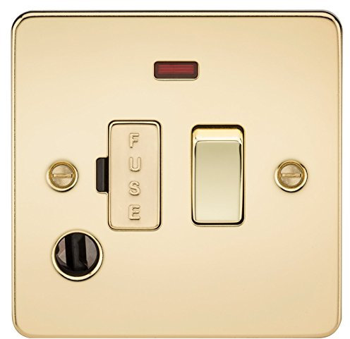 Knightsbridge FP6300FPB FPAV6300FPAVB Flat Plate 13A Switched Fused Spur Unit with Neon and Flex Outlet-Polished Brass