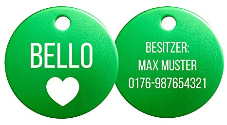 Hundemarke Rund mit beidseitiger Gravur | Runde Hundemarke mit Gravur (grün)