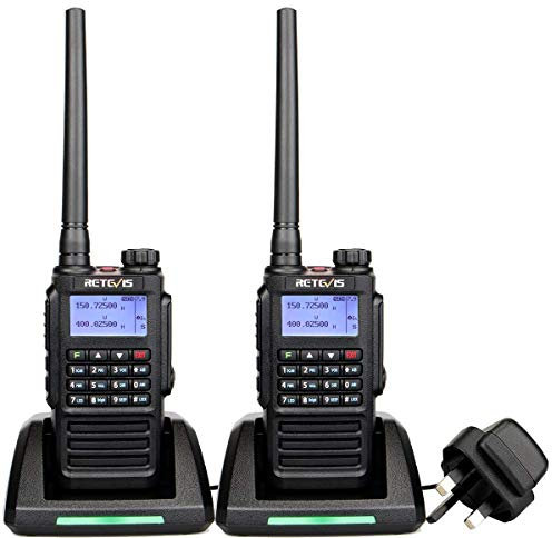 Retevis RT87 Long Range Walkie Talkies, Dual Band Two Way Radio with 128 Channels, DTMF, FM, 1200mAh, VOX, Waterproof Walkie Talkies Professional for Business (Black,2Pcs)