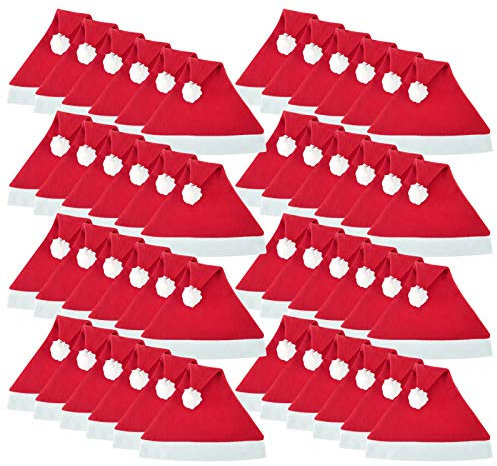 WELLGRO 48 Weihnachtsmützen mit Bommel - 30 x 30 cm (BxH), Einheitsgröße, rot/weiß