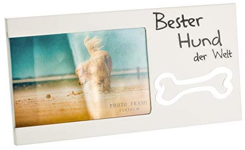 Brandsseller Bilderrahmen Fotorahmen - Bester Hund der Welt - mit Spiegelknochen 25x13x1,2 cm Matt-Weiß