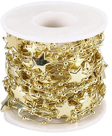 10 Meters Beaded Ribbon Garland, Christmas Tree Beads Star Garland Decoration for Sewing Cakes Weddings Bouquets Christmas Decorations(Golden)