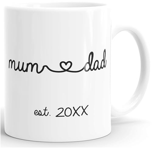 SpecialMe® Kaffeetasse Aufdruck mum & dad Geschenk Eltern individualisierbar Geburtsgeschenk anpassbare Jahreszahl Weiss Keramik-Tasse