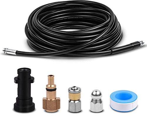 Fai Top 15M Tubo Flessibile per Pulizia,Kit Pulizia Tubo di Scarico Idropulitrice con Sonda Sturatubi e Ugello a Getto Rotante per Karcher Serie K2 K3 K4 K5 K6 K7 e LAVOR