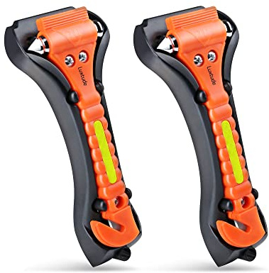 Luxtude Lot de 2 marteaux de verre d'urgence 2 en 1, brise-vitre et coupe-ceinture de sécurité, kit d'outils de sauvetage pour voiture, perforatrice de fenêtre