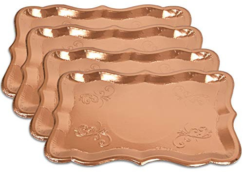 10 bandejas rectangulares de oro rosa para mesas de postre, fiestas, 23 x 33 cm, cartón de papel desechable resistente para platos, exhibición de cupcakes, fiesta de cumpleaños, postres, bodas y más