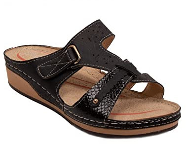 Primtex Mules Femme Confortables en Simili Cuir - Mules Orthopédiques avec Semelle Anatomique et Bride Réglable 35-42