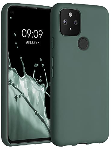 kwmobile Hülle für Google Pixel 5 TPU Case - Handyhülle unterstützt kabelloses Laden, Flexible Schutzhülle, gummiertes Cover in Tannengrün