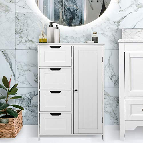 MIADOMODO® Badezimmerschrank - 4 Schubladen + Schranktür, Freistehend, Weiß, MDF, Verstellbare Regalebenen, 55x30x82 cm - Badmöbel, Badschrank, Beistellschrank, Kommode, Wohnzimmer, Küche, Flur