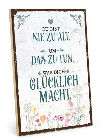 TypeStoff Holzschild mit Spruch – Glück – Vintage-Look mit Zitat als Geschenk und Dekoration zum Thema Jugend und Hygge - HS-00808