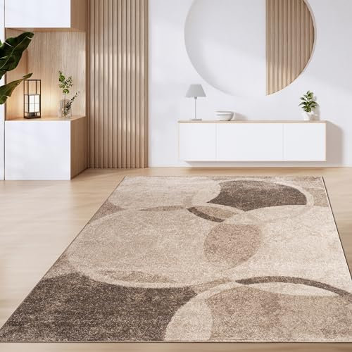 Paco Home Teppich Wohnzimmer Kurzflor Vintage Geometrische Moderne Muster Braun Beige, Grösse:240x340 cm, Farbe:Braun 4