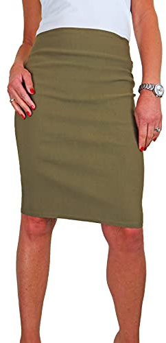 icecoolfashion Women's Stretch Smart Casual Bodycon Pencil Skirt Ladies Above Knee Special Occasion Slim Fit Office Skirt Khaki Green (12)