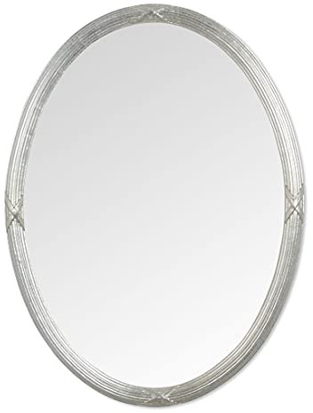 MO.WA Wandspiegel oval 57 x 67 Silber Klassischer Spiegel versilbert, Made in Italy, Ovaler Dekospiegel Dekorativer Spiegel Hängespiegel im Antiken Stil