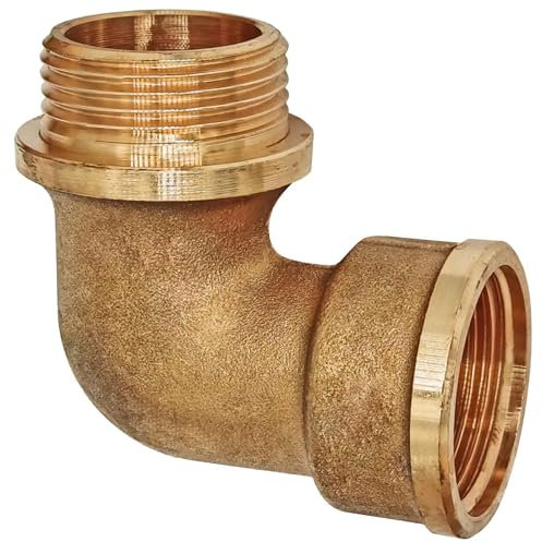MegaHaustechnik Winkel 90° Grad aus Messing 1 1/2 Zoll Innengewinde und Außengewinde IG x AG DN40 Gewinde Fitting Trinkwasser geeignet Rohr Verschraubung Kupplung Bogen Anschluss L Stück