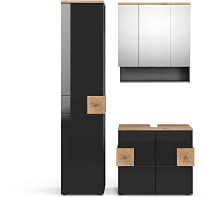 Vicco Badmöbel-Set Eden, Anthrazit/Artisan-Eiche, 3 Teile, mit Hochschrank