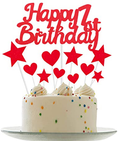 Personalised Cake Toppers for Baby Girl 1st Birthday - Red Glitter Decoration for Cupcakes & Cakes