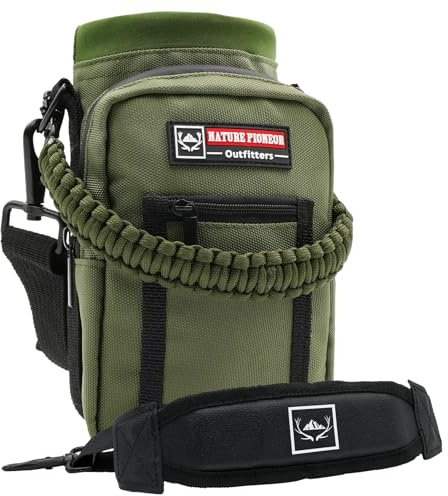 NATURE PIONEOR Water Bottle Holder with Adjustable Strap - 25/32/40oz Insulated Water Bottle Carrier Sling Sleeve with Paracord Handle & 2 Storage Pockets, Hiking, Camping, Gym