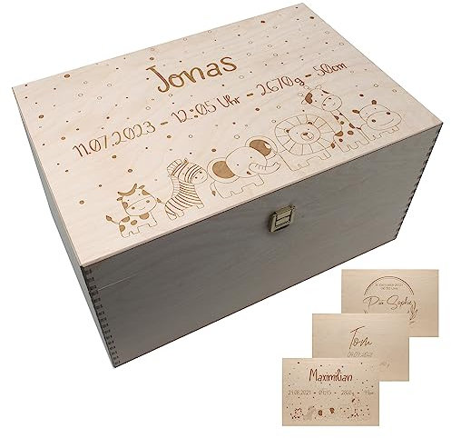 Personalisierte Erinnerungsbox Erinnerungskiste Baby Holzkiste mit Name Aufbewahrungsbox Geschenk zur Geburt Taufgeschenk Babygeschenk Geburt (XXL mit Klappdeckel)