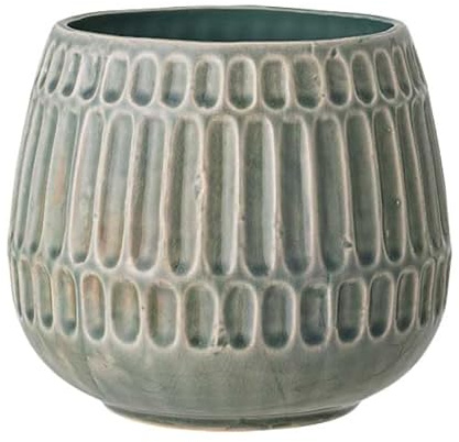 Nordring Ceramic Flower Pot Riff - colorful Planter, Pot for plants, sukkulents Size L (16,5 cm ø) Dia 6,5'', Stoneware, green